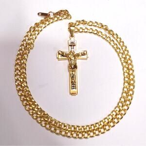 18k Plated Cross Necklace Gold Crucifix Catholic Christian Christmas Birthday